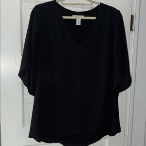 White House Black Market Elegant Black V-Neck Blouse